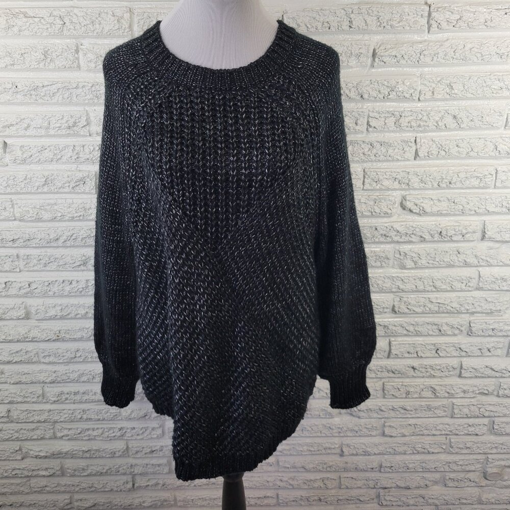Worthington 1X Black Silver Metallic Sweater Open‎ Knit Long Sleeve SWE36E